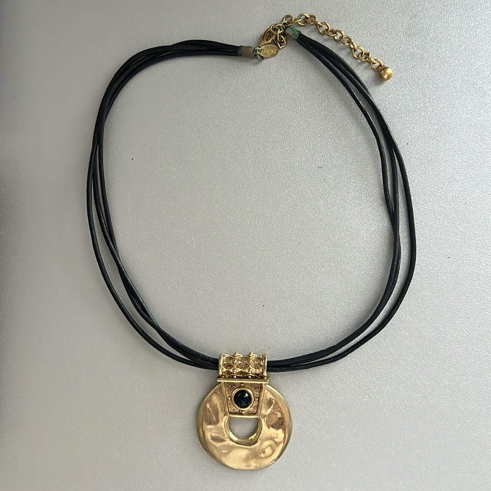 Chico’s Chunky Gold Black Enamel Pendant Rope Necklace Statement 3-Strand